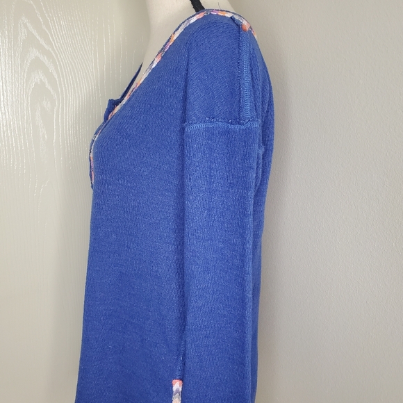 We The Free Blue Boho Hippy Rainbow‎ Thermal Waffle Knit Top Size Medium - Picture 7 of 12